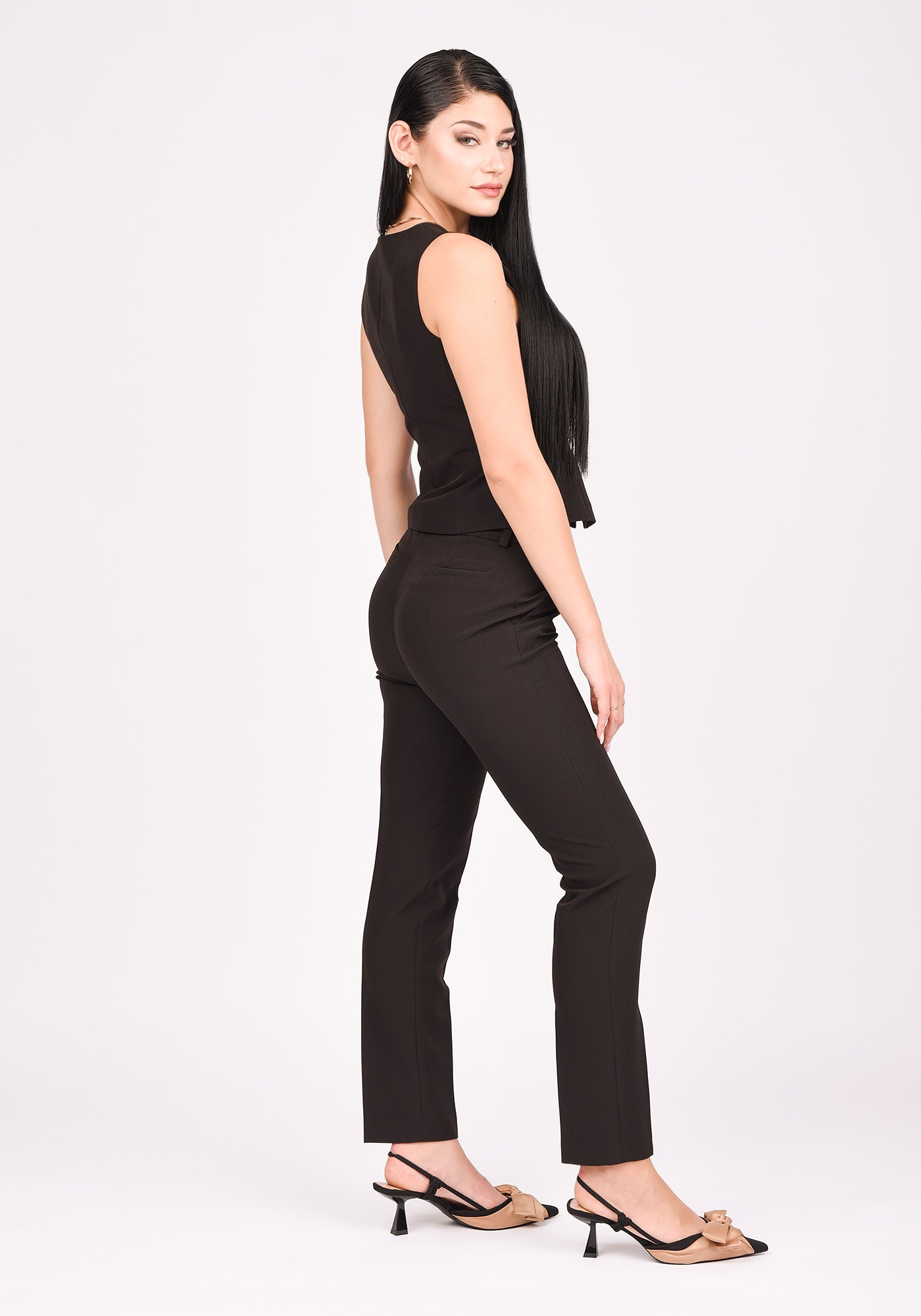 Women's High Waisted Slim Leg Trousers in Black