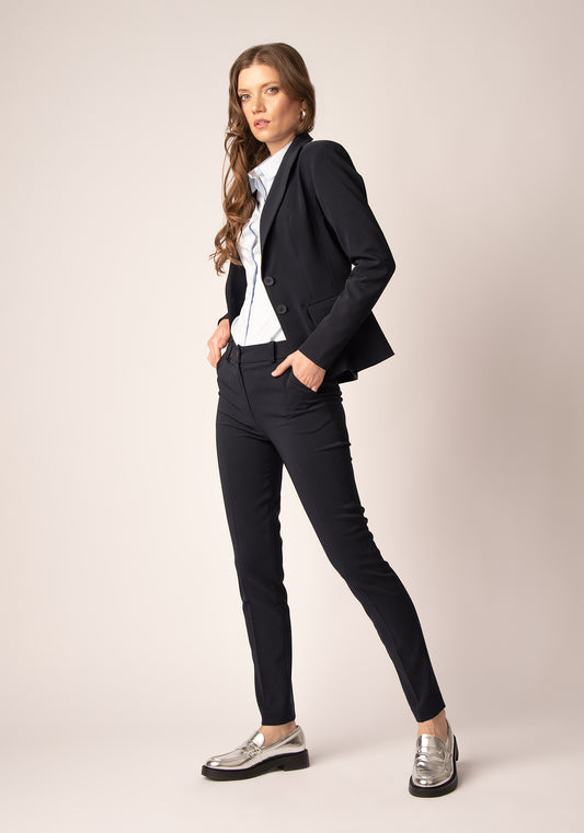 Women's High Waisted Slim Leg Trousers in Navy