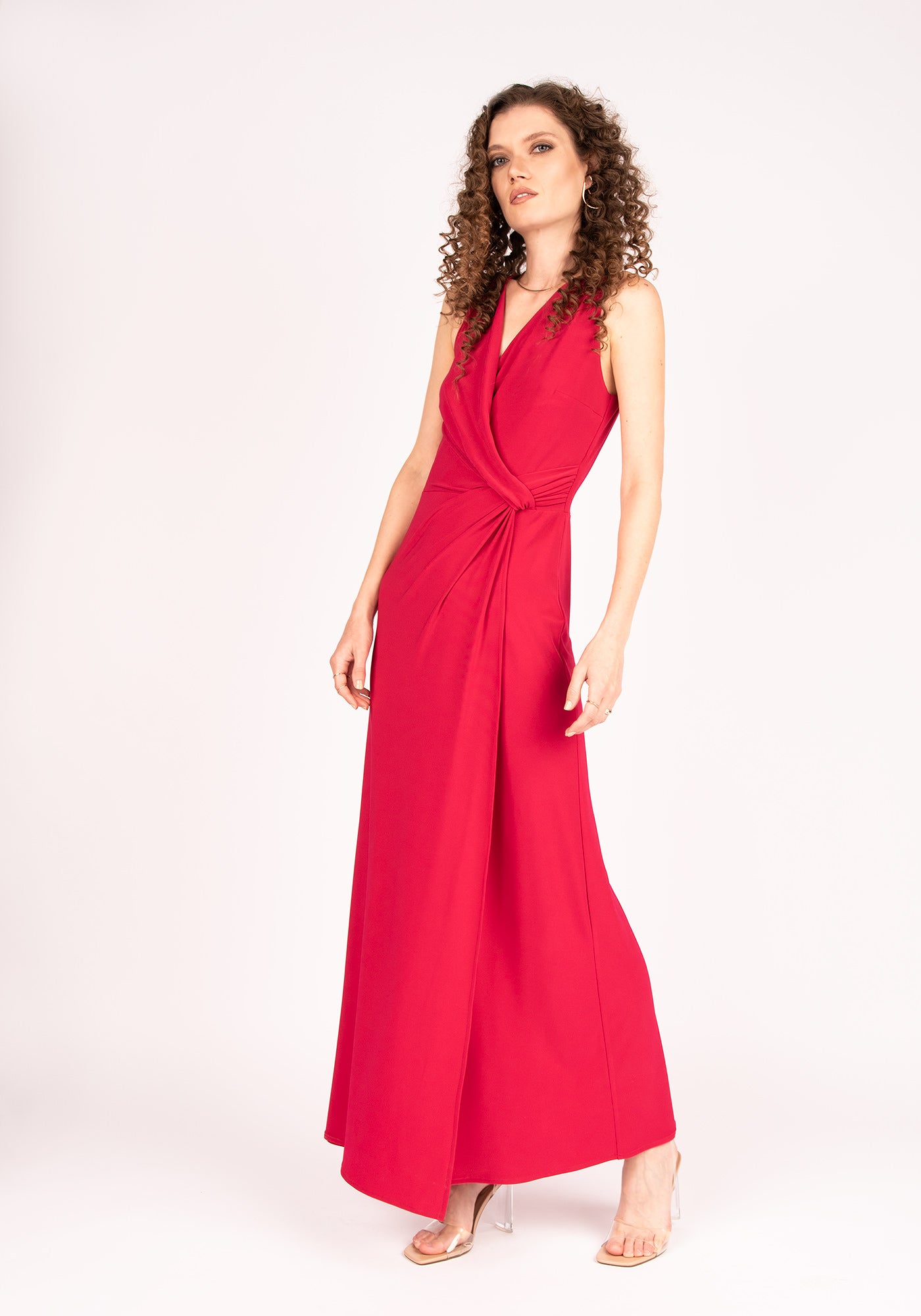 Knitted Gown with Enchanting Drapery in Magenta