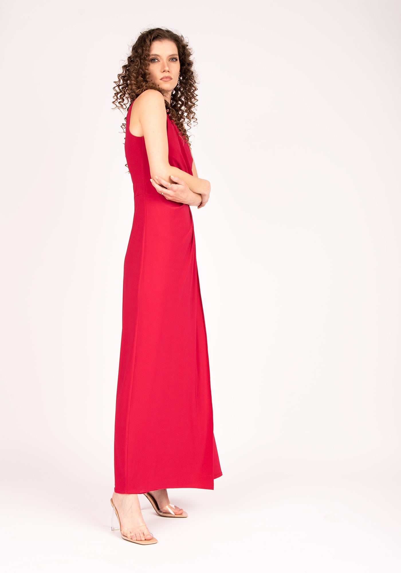 Knitted Gown with Enchanting Drapery in Magenta
