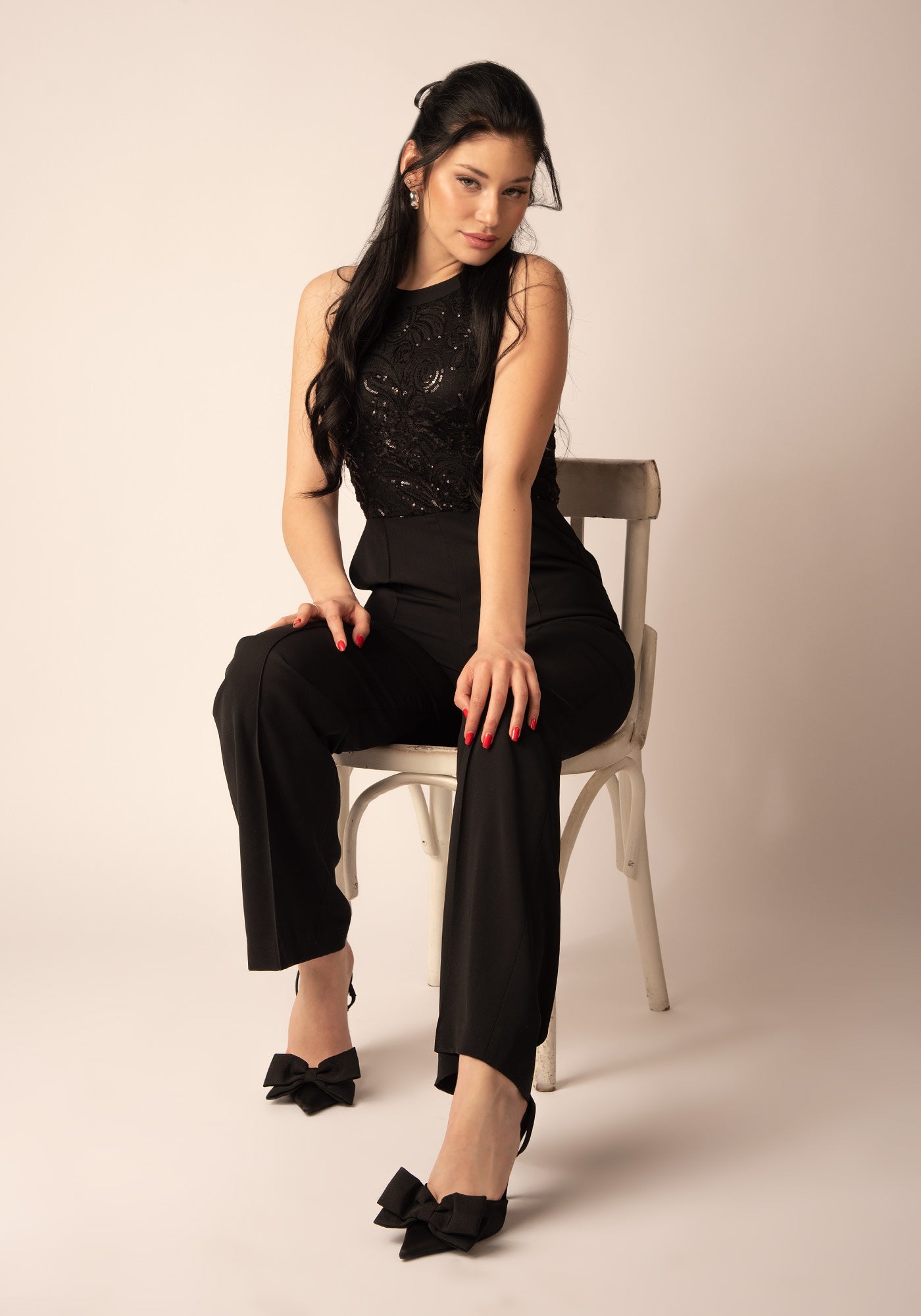 Women's Wide leg Jumpsuit with Sequins in Black