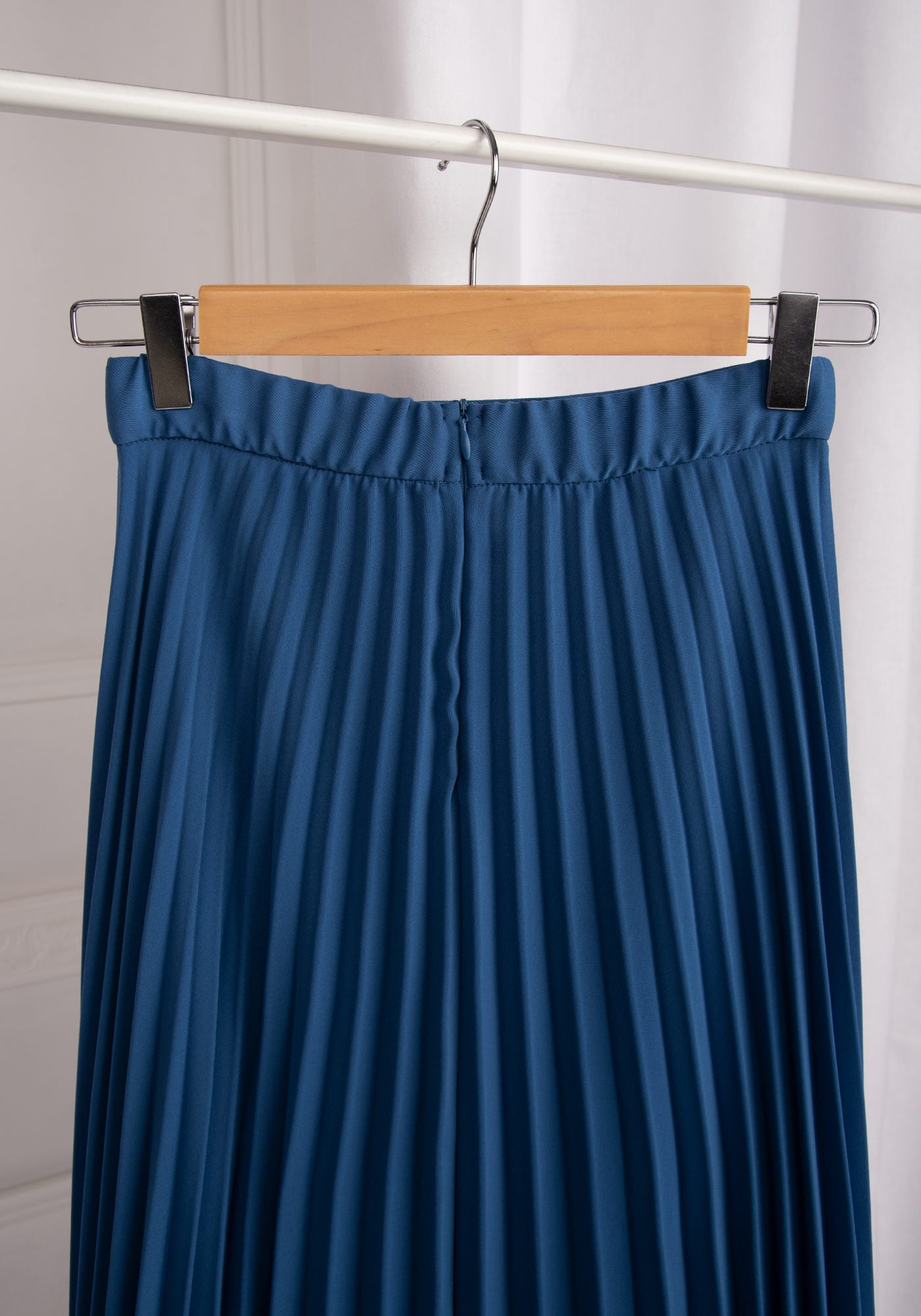 High Waisted Midi Skirt with Soleil pleats in Blue