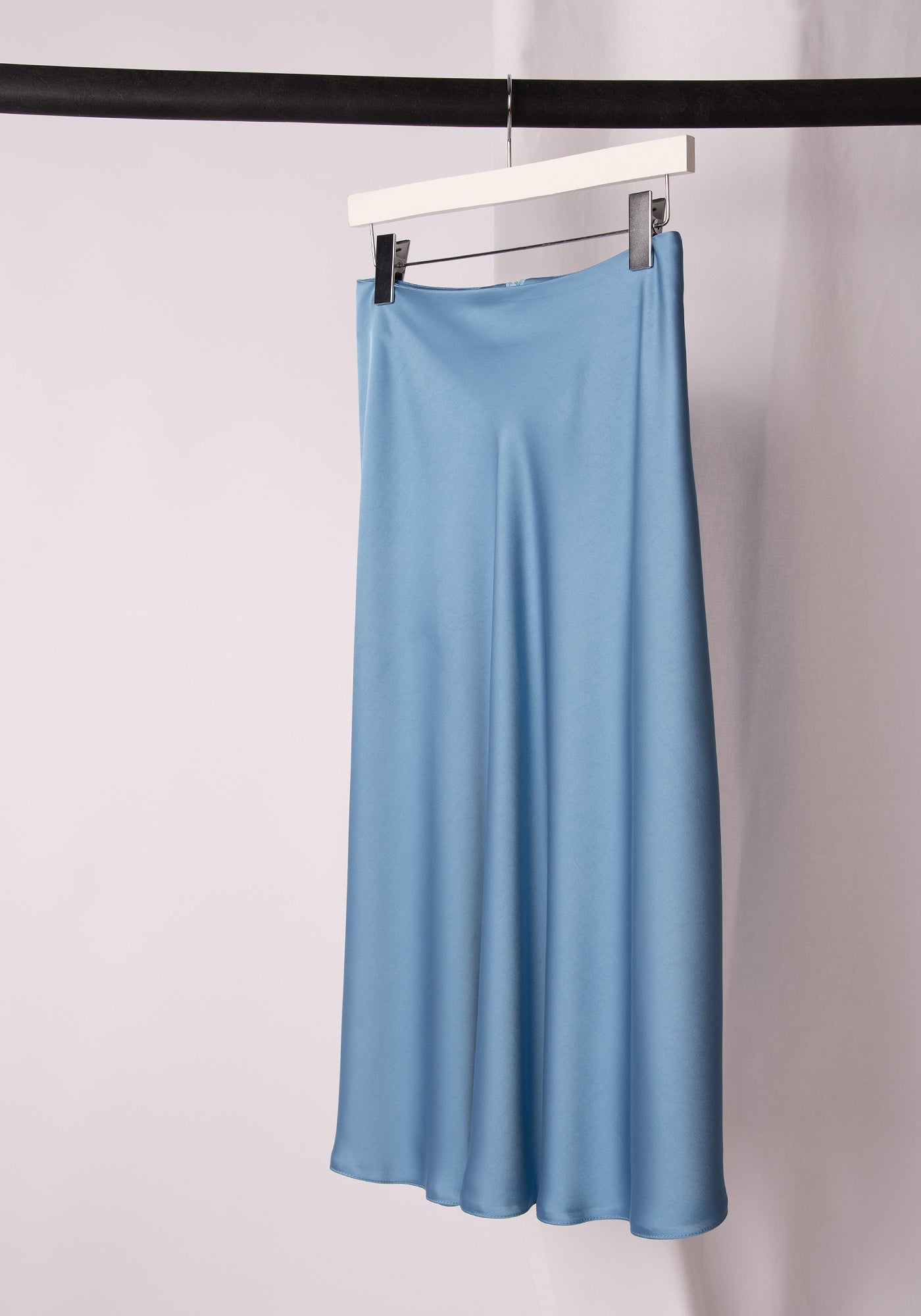 Bias cut Midi skirt in Light blue satin