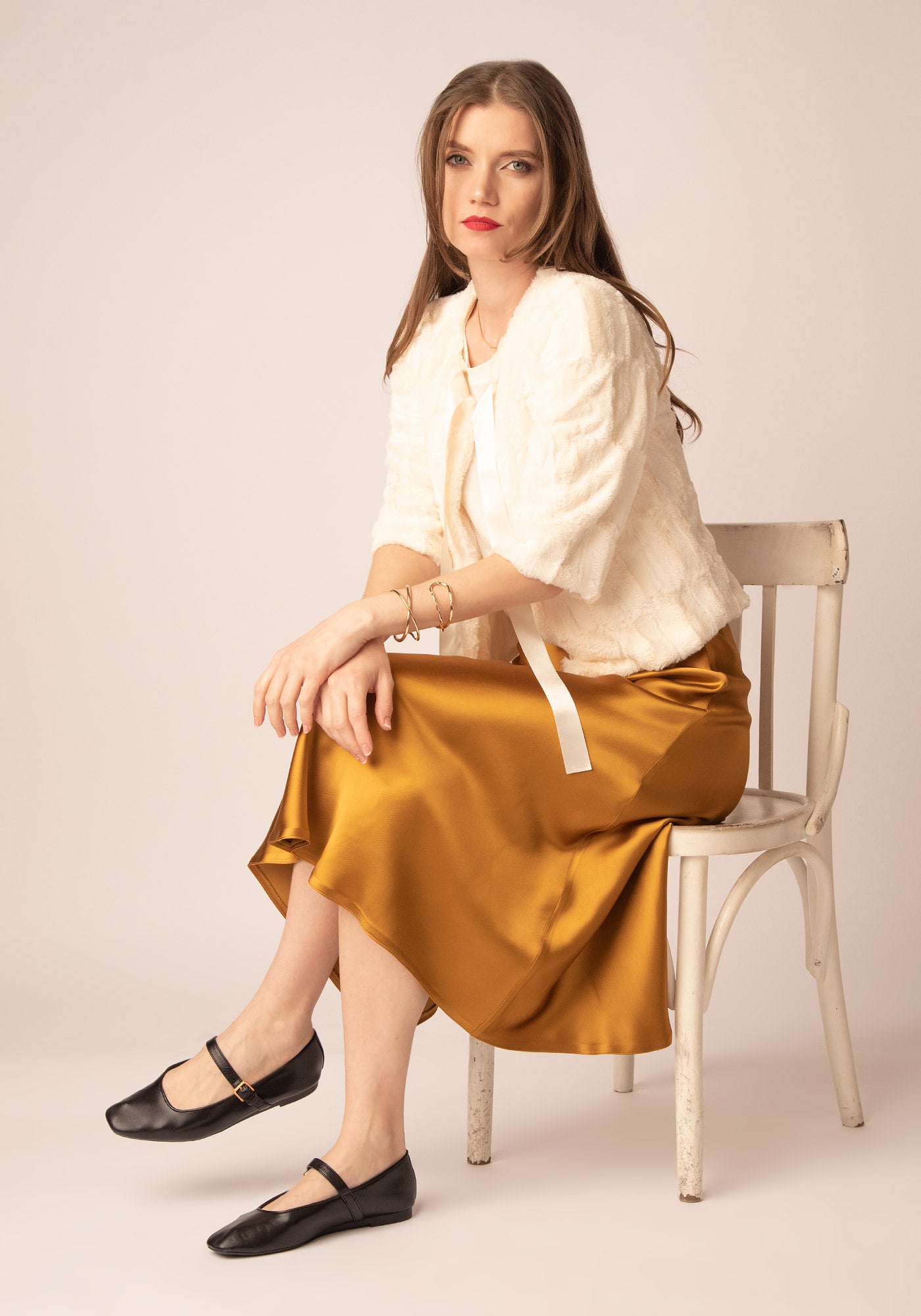 Cropped Faux Fur Coat in Ecru