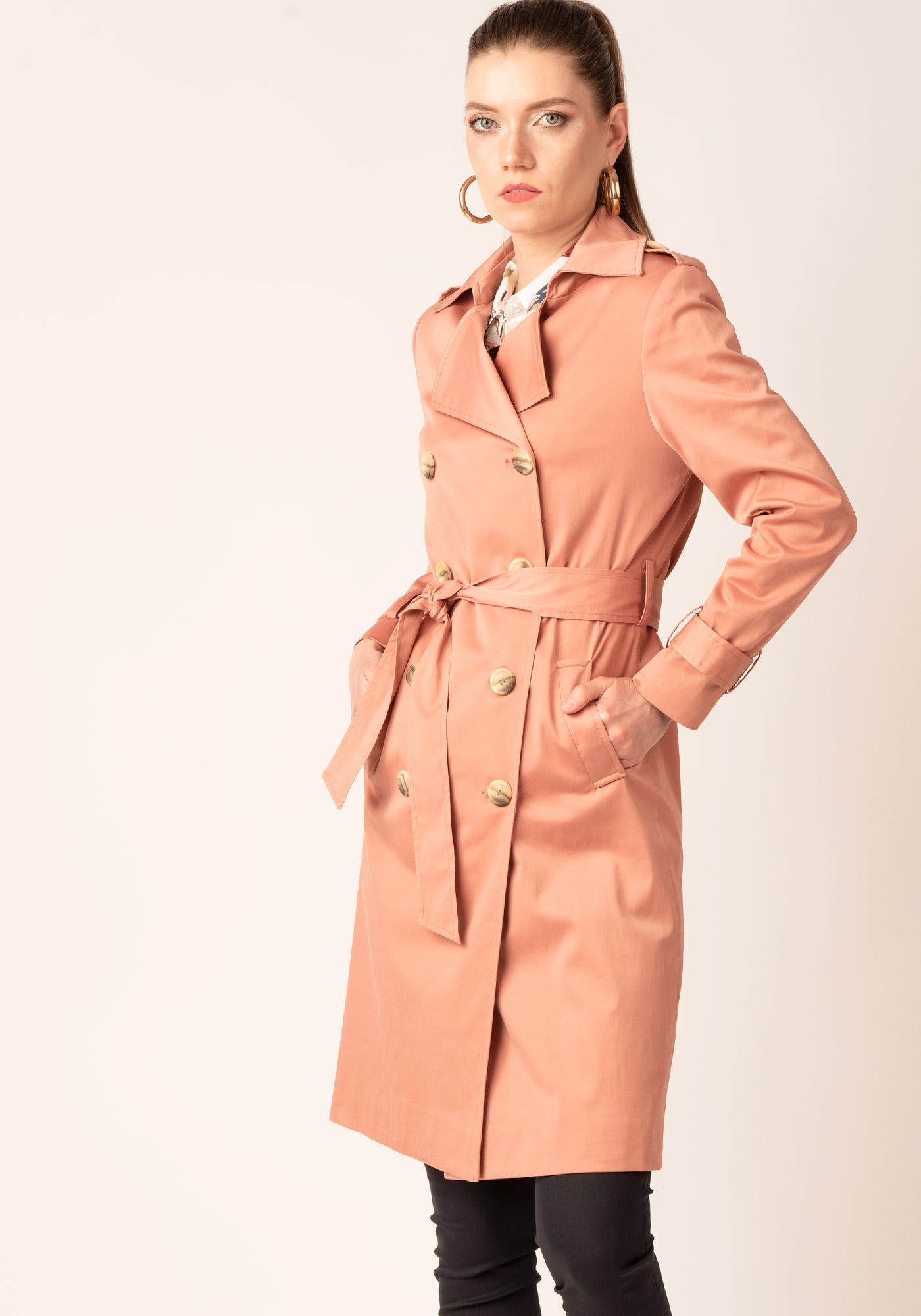 Women's Tailored Double breasted Trench coat in Brick
