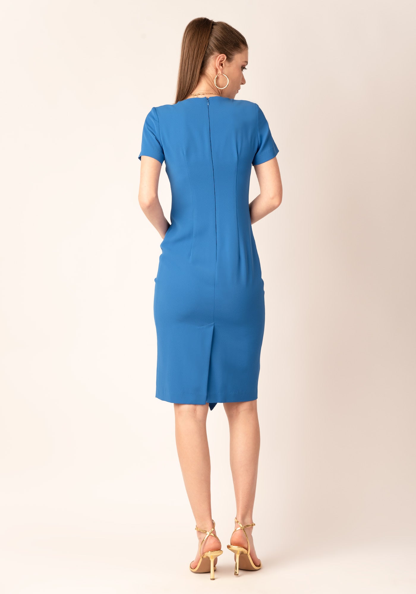 Elegant Draped Front Midi Occasion Dress in Royal blue