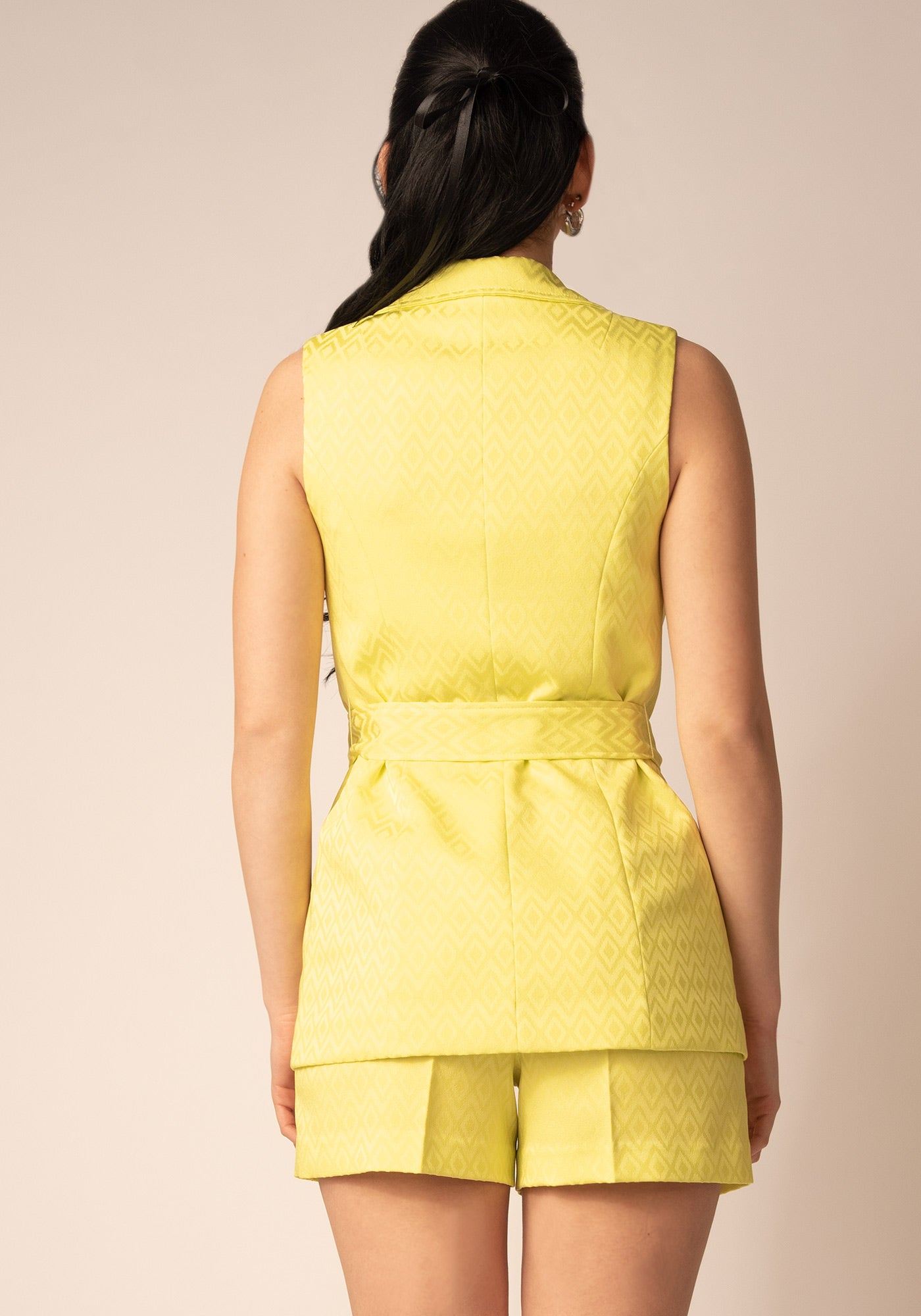 Women's Tailored Waistcoat in Lime Jacquard