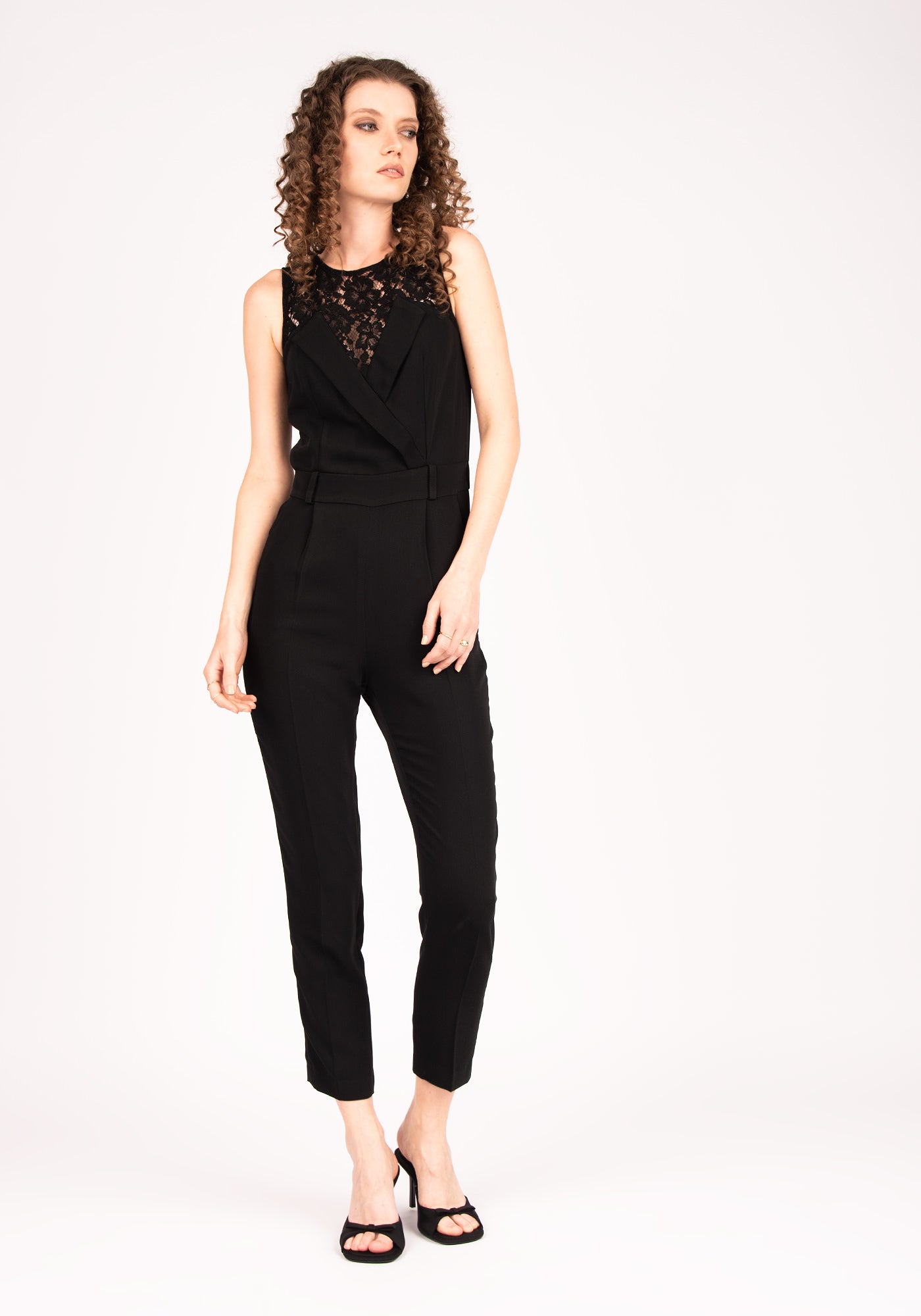 Women's Formal Jumpsuit with Lace Details in Black