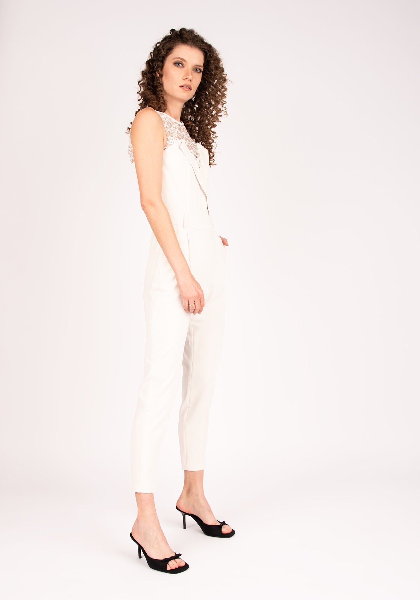 Women's Formal Jumpsuit with Lace Details in Ecru