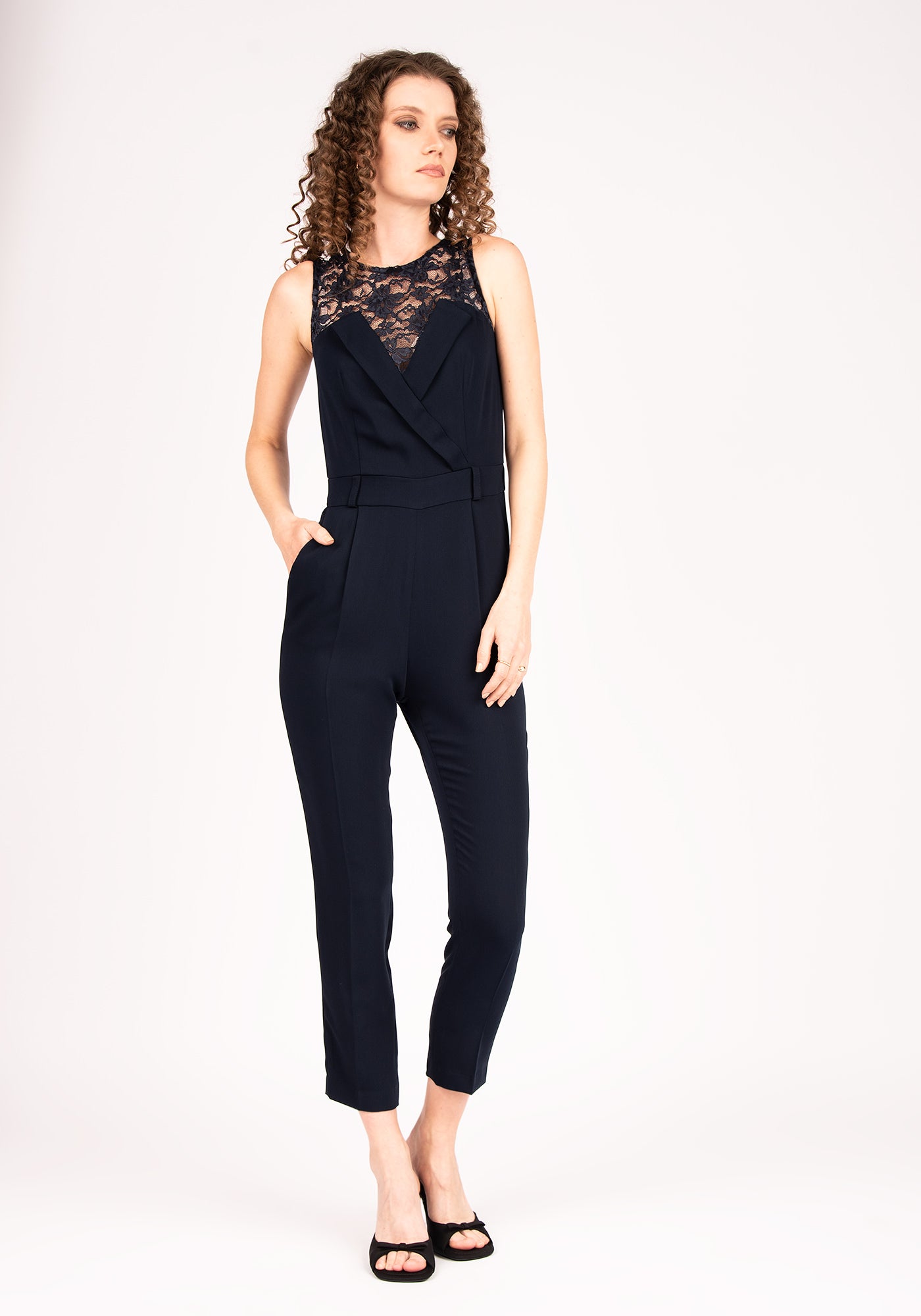 Women's Formal Jumpsuit with Lace Details in Navy
