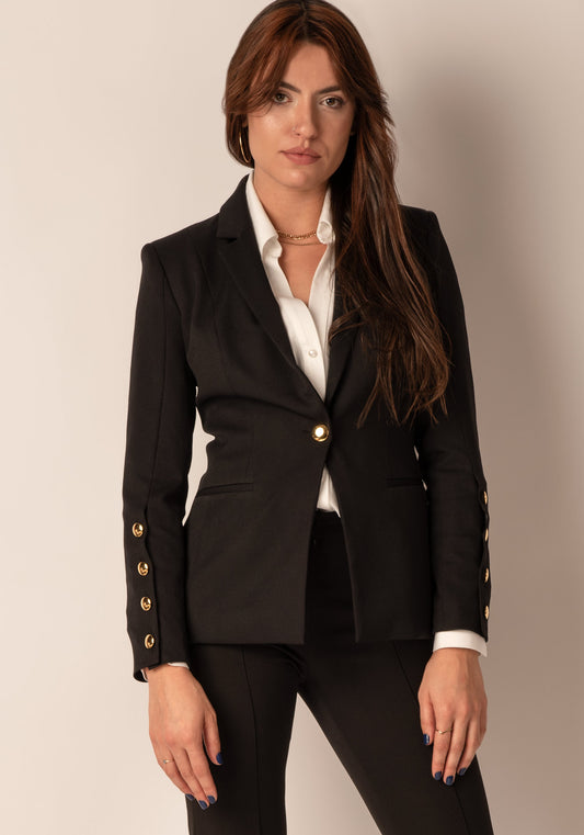 Women's Tailored Single breasted Blazer with Gold buttons in Black