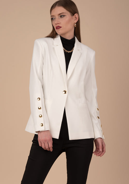 Women's Tailored Single breasted Blazer with Gold buttons in Ecru