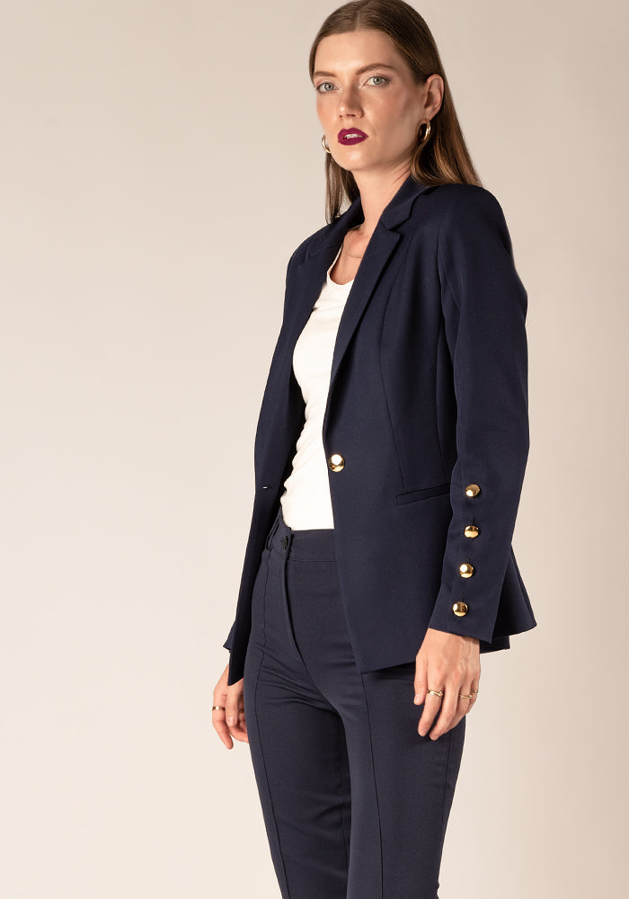 Women's Tailored Single breasted Blazer with Gold buttons in Navy