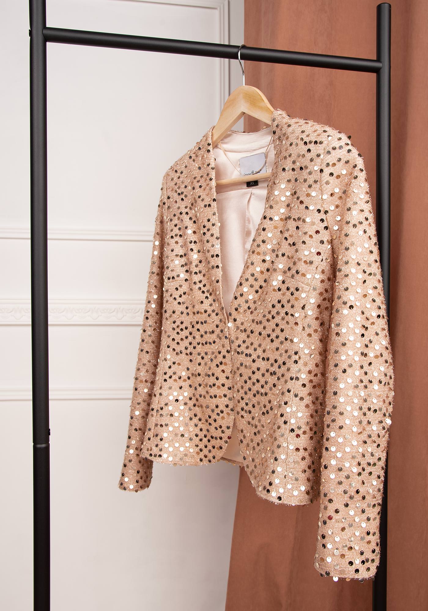 Women's Tailored Statement Blazer with Gold Sequins