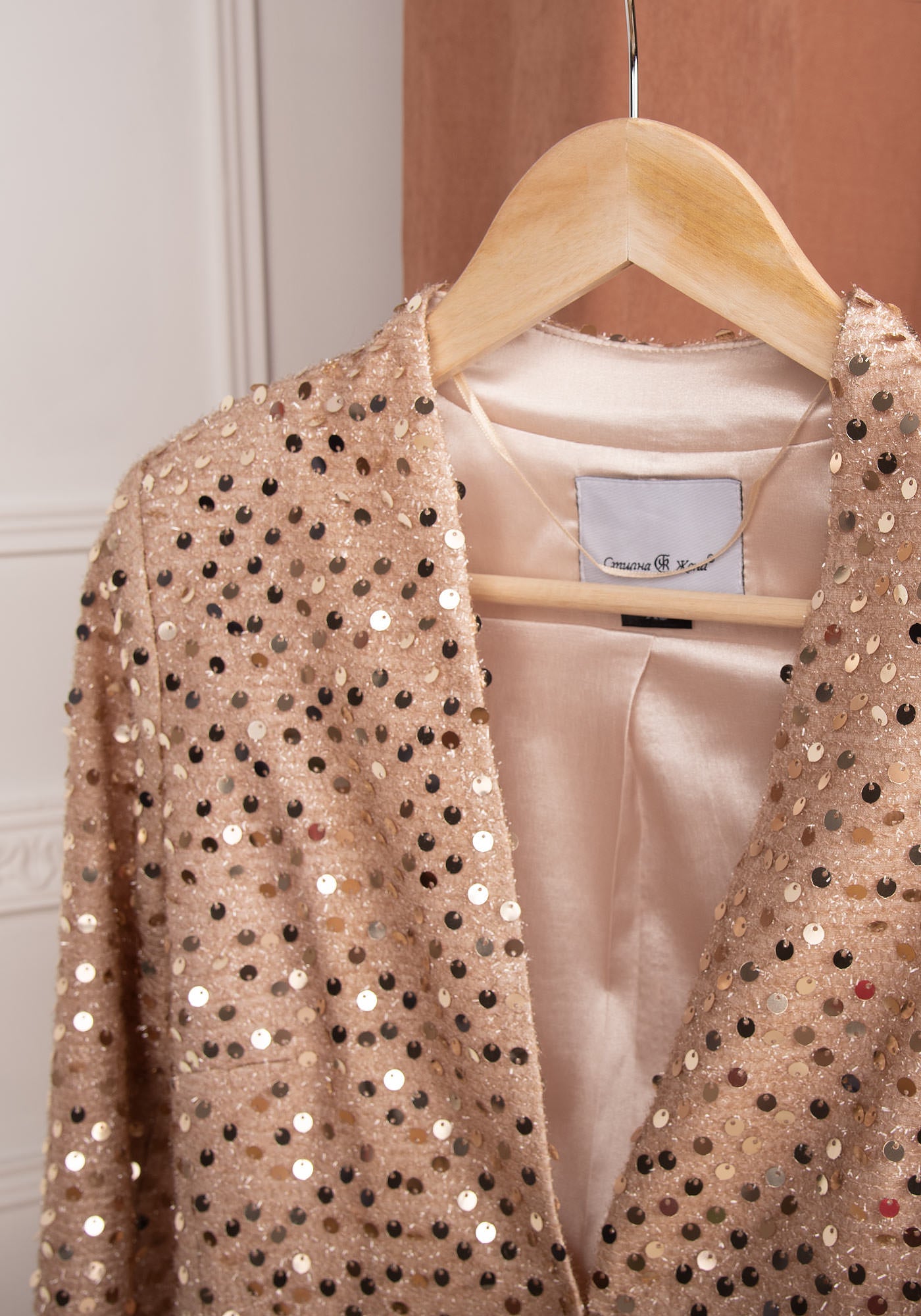 Women's Tailored Statement Blazer with Gold Sequins