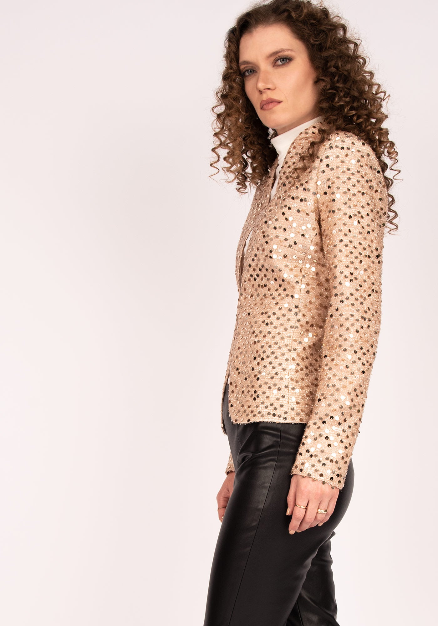 Women's Tailored Statement Blazer with Gold Sequins