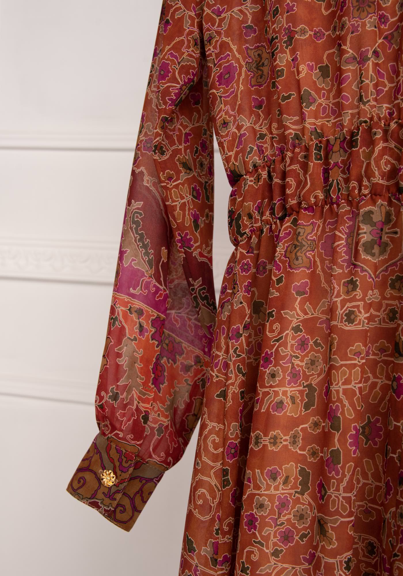 Midi Dress with Block pleats in Multicolour Chiffon