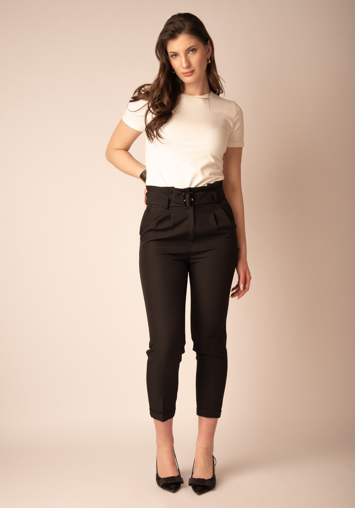 Women's Paper bag Slacks in Black 
