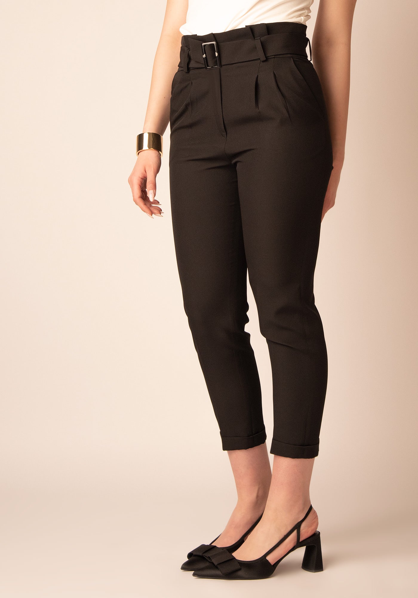 Women's Paper bag Slacks in Black 