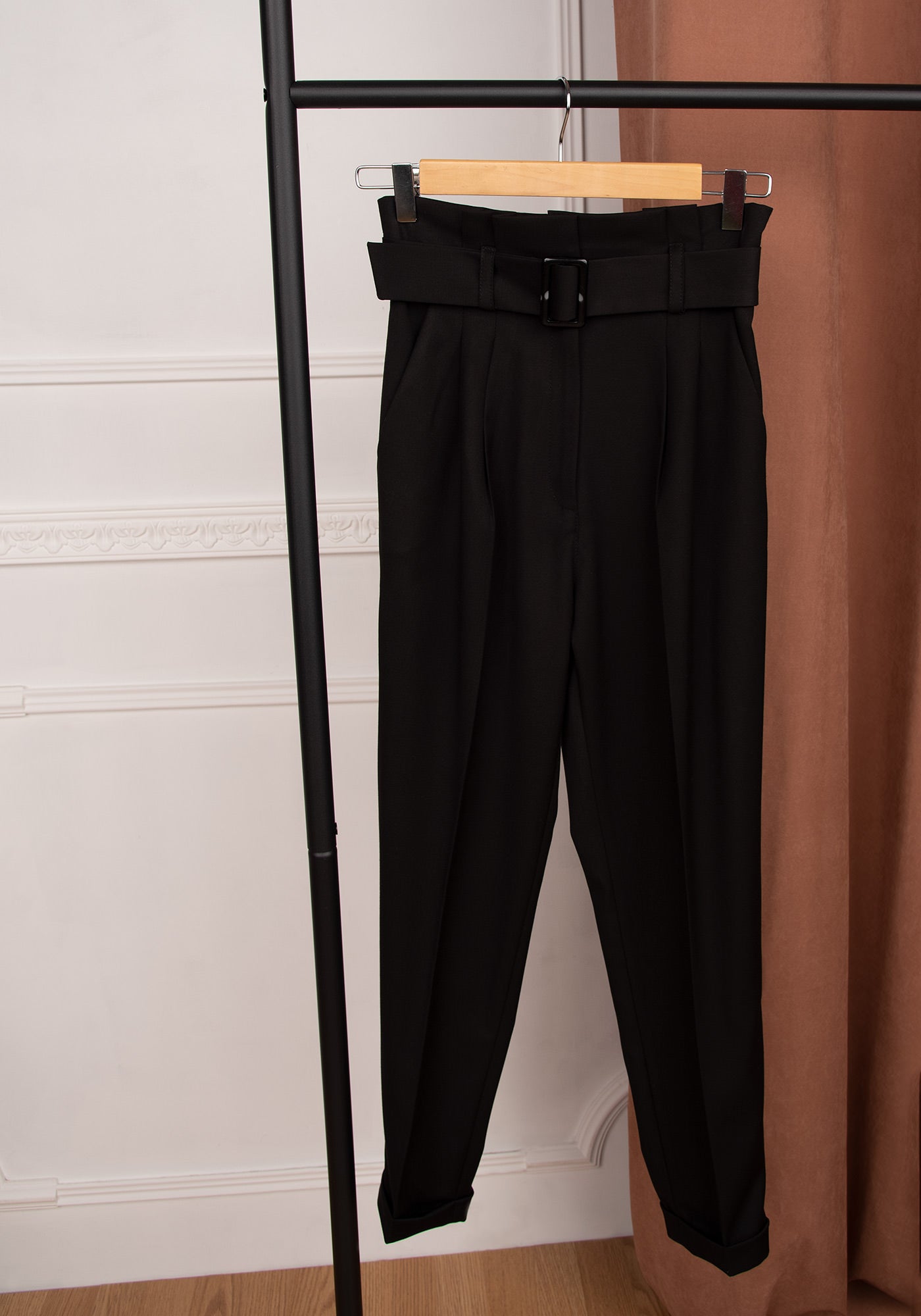 Women's Paper bag Slacks in Black 
