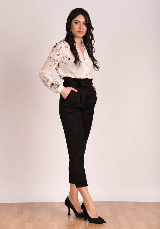 Women's Paper bag Slacks in Black 