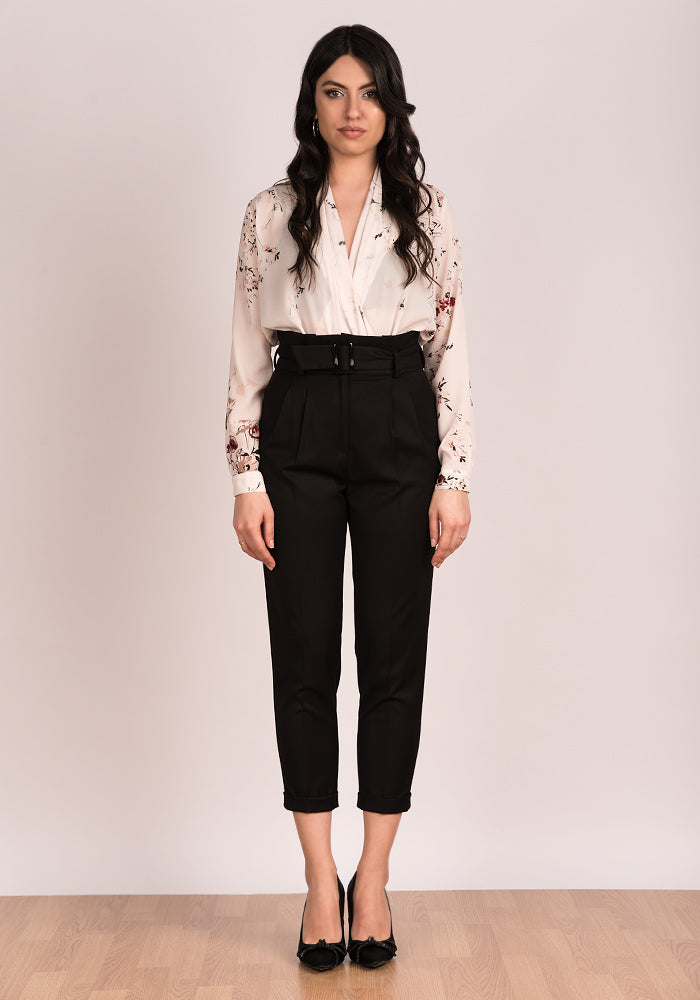Women's Paper bag Slacks in Black 