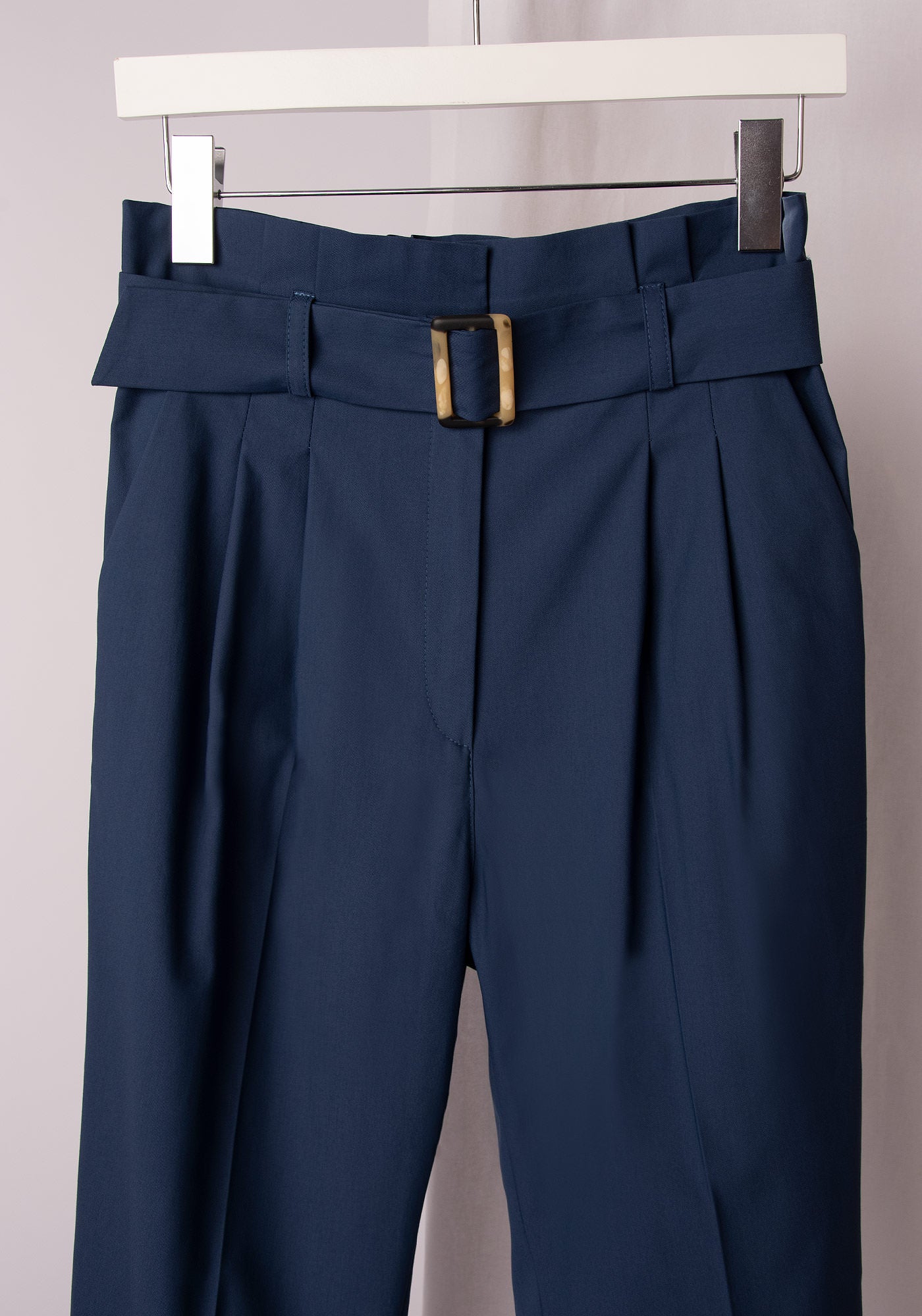 Women's Paper bag Slacks in Cotton Blue