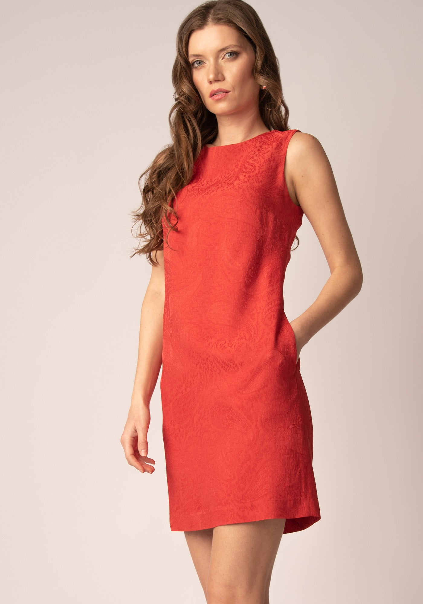 A-Line Mini Dress in Red Jacquard