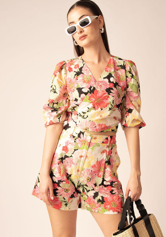Women's Wrap Top in Floral Black