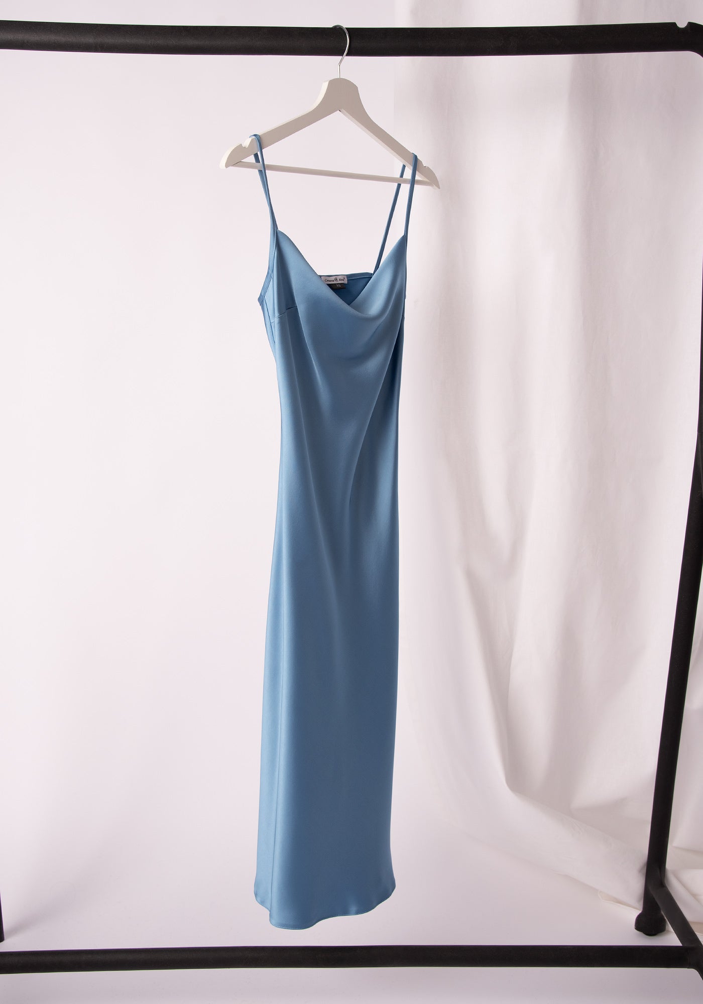 Women's Glossy Satin Slip Midi Dress in Light blue