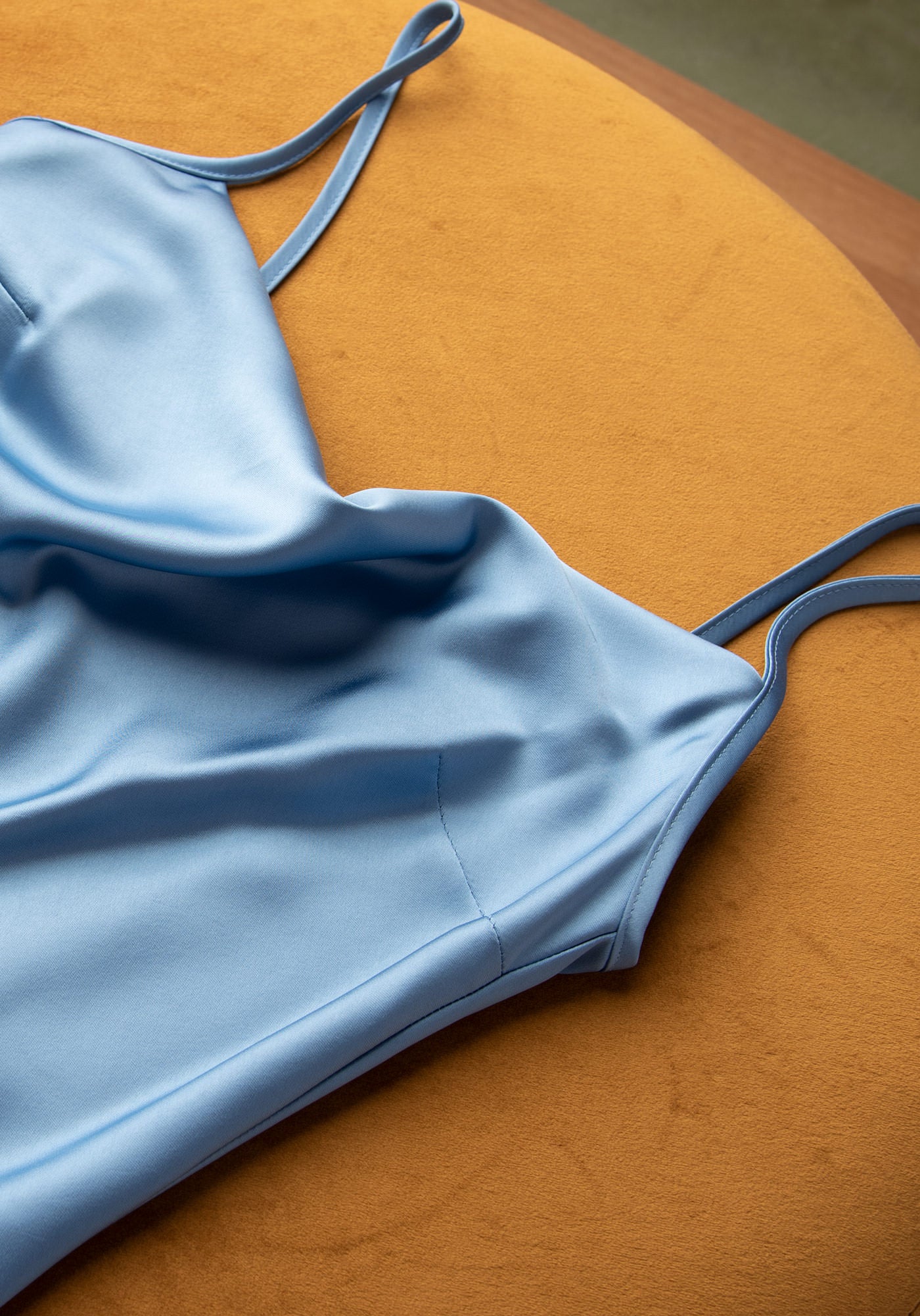 Women's Glossy Satin Slip Midi Dress in Light blue