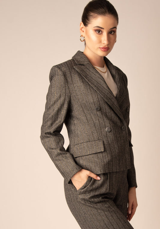 Дамски Блейзер от Вълнен Микс в Сива рибена кост