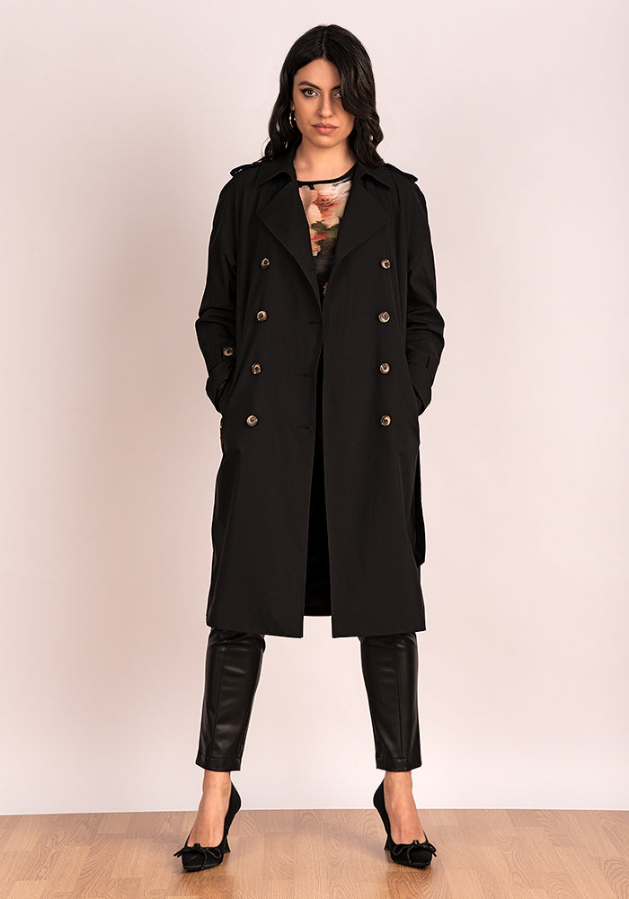 Lightweight Women's Oversized Trench Coat in Black