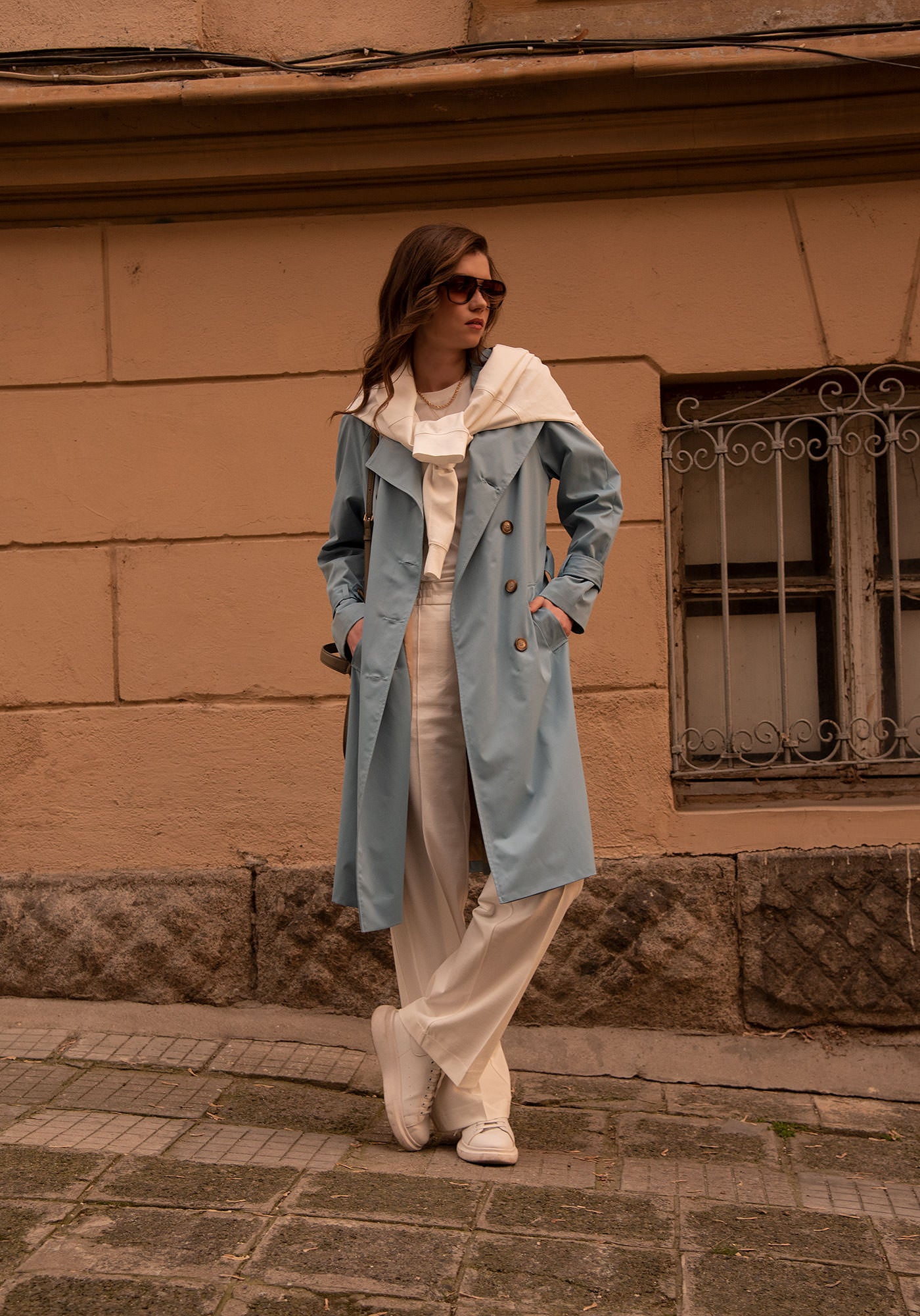 Lightweight Women's Oversized Trench Coat in Light blue
