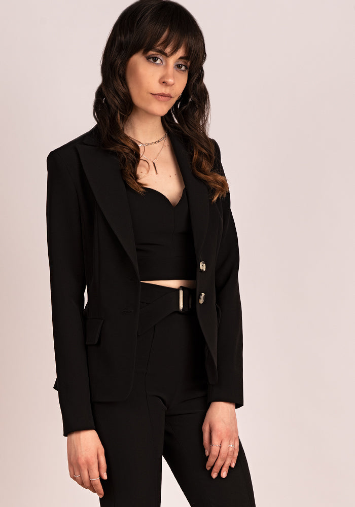 Women's Sweetheart Neckline Tailored Crop Top in Black