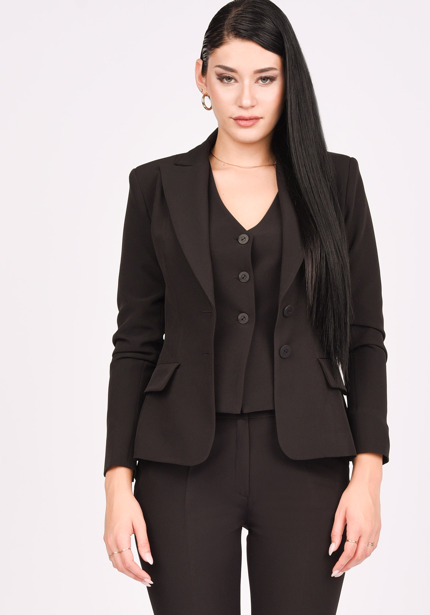 Single Breasted Tailored Women's Vest in Black