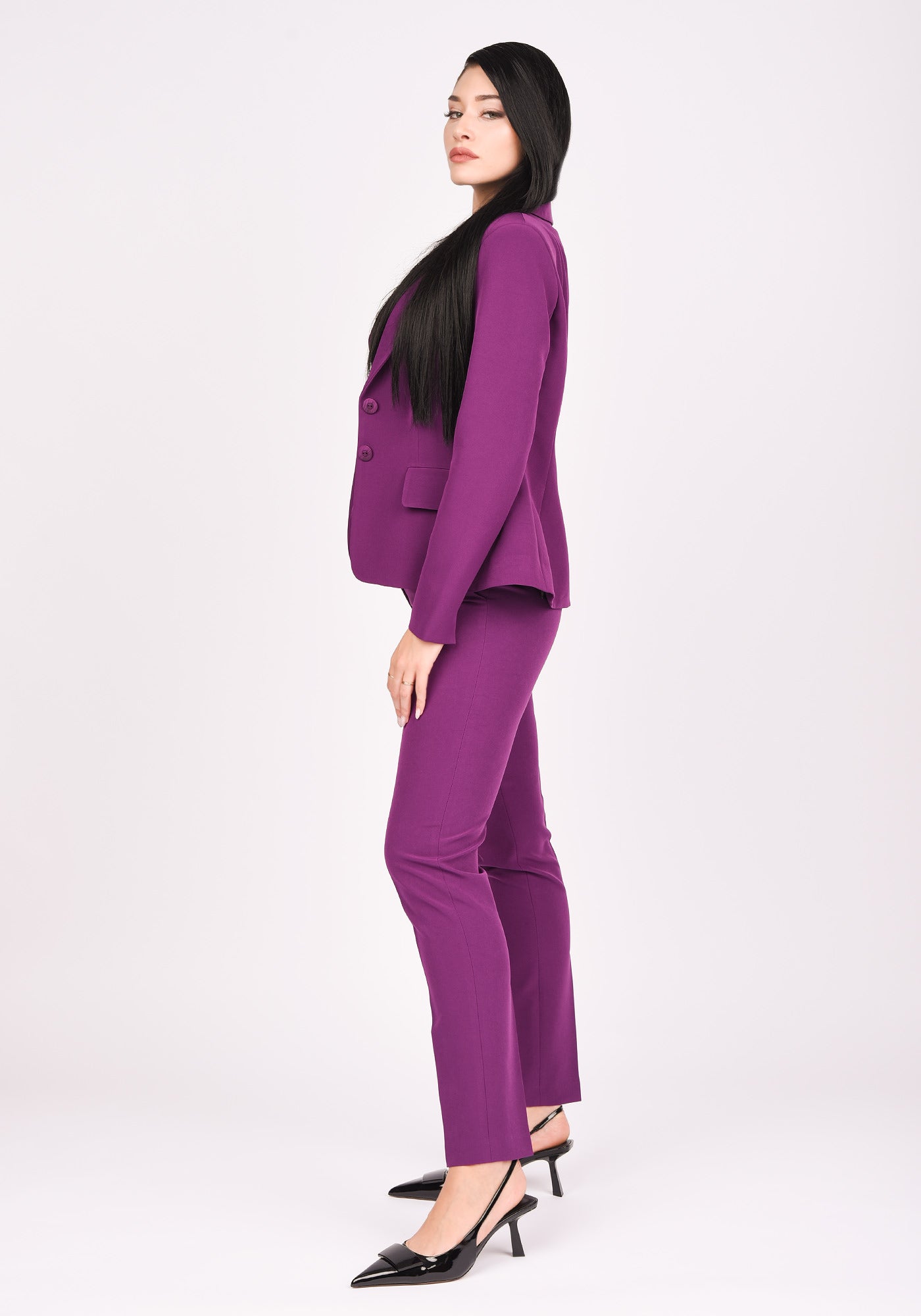 Women's High Waisted Slim Leg Trousers in Midnight purple