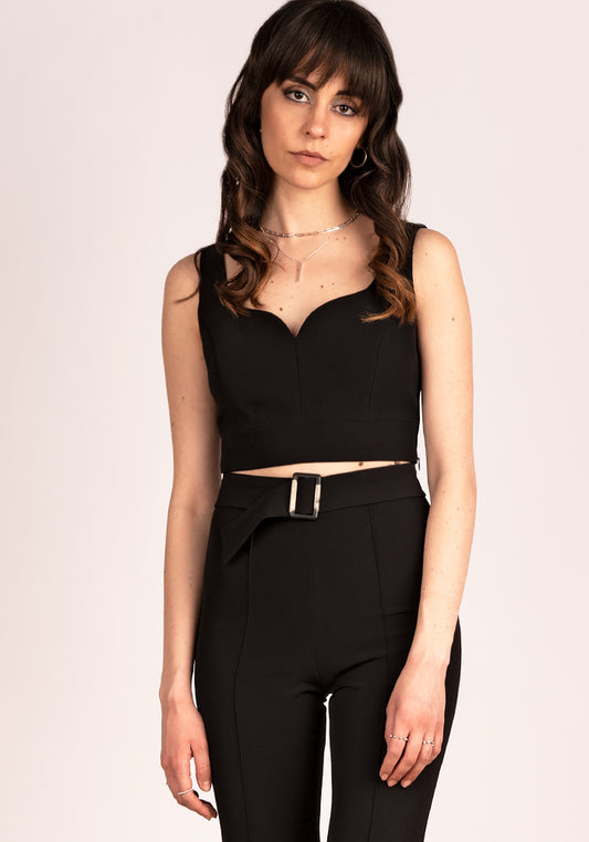 Women's Sweetheart Neckline Tailored Crop Top in Black