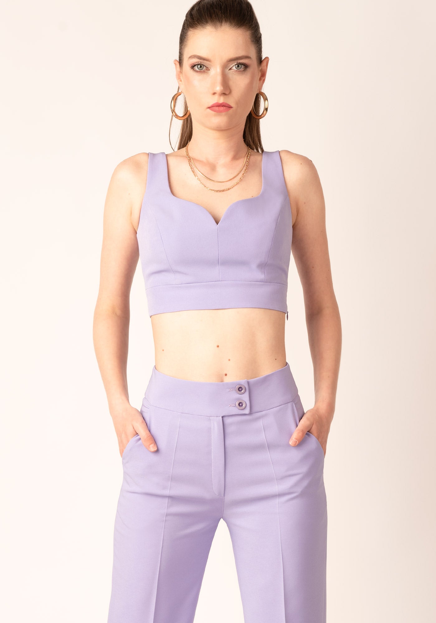 Women's High Rise Figure Flattering Flare Trousers in Lilac