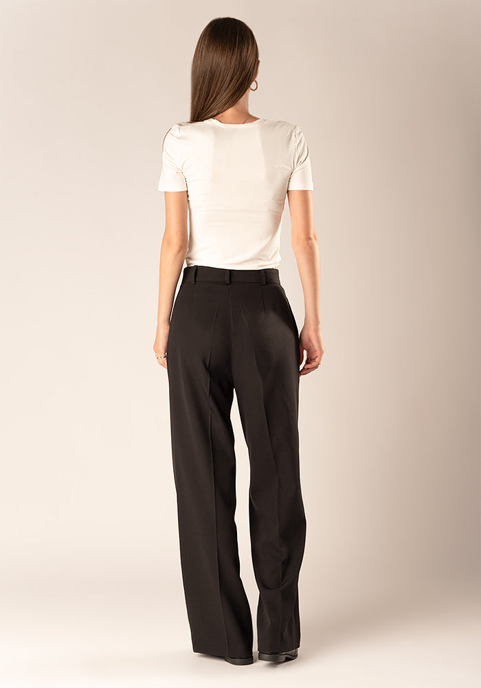 Women's Wide Leg Pleated High Waist Trousers in Black