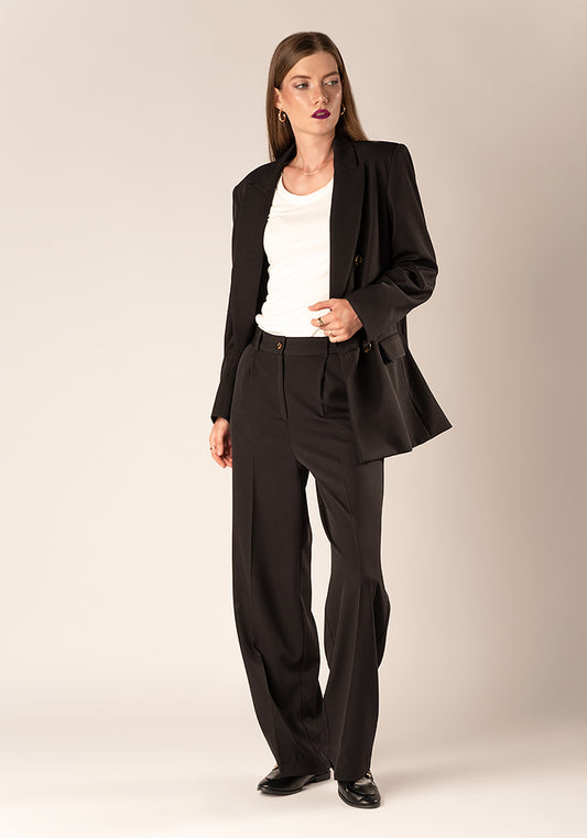 Women's Wide Leg Pleated High Waist Trousers in Black