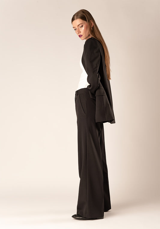 Women's Wide Leg Pleated High Waist Trousers in Black