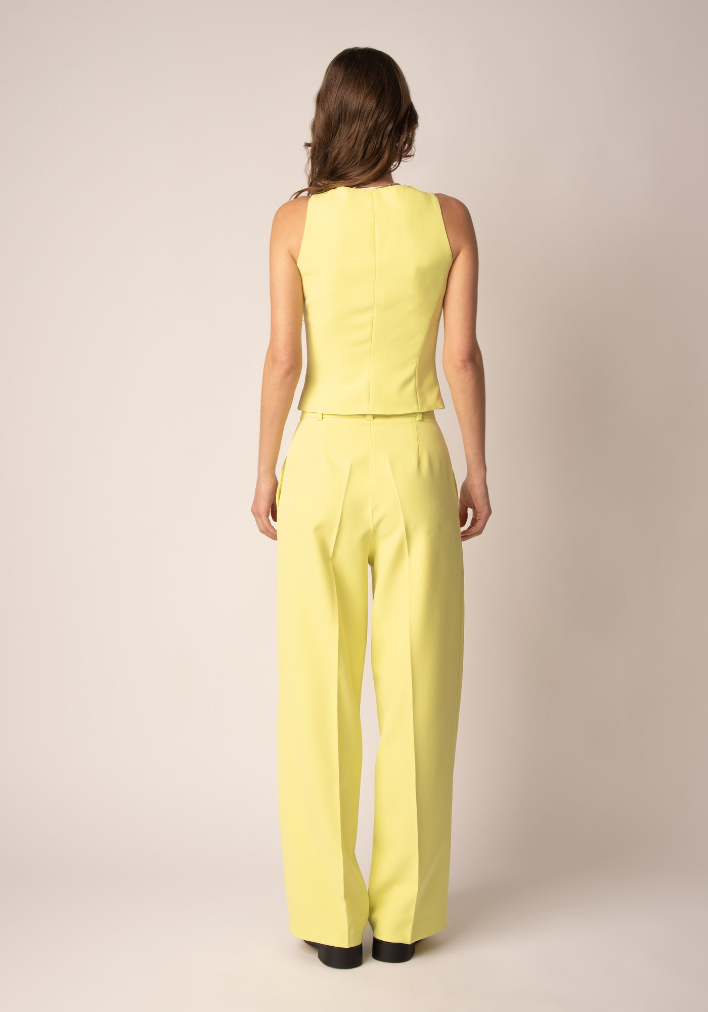 Women's Wide Leg Pleated High Waist Trousers in Lime