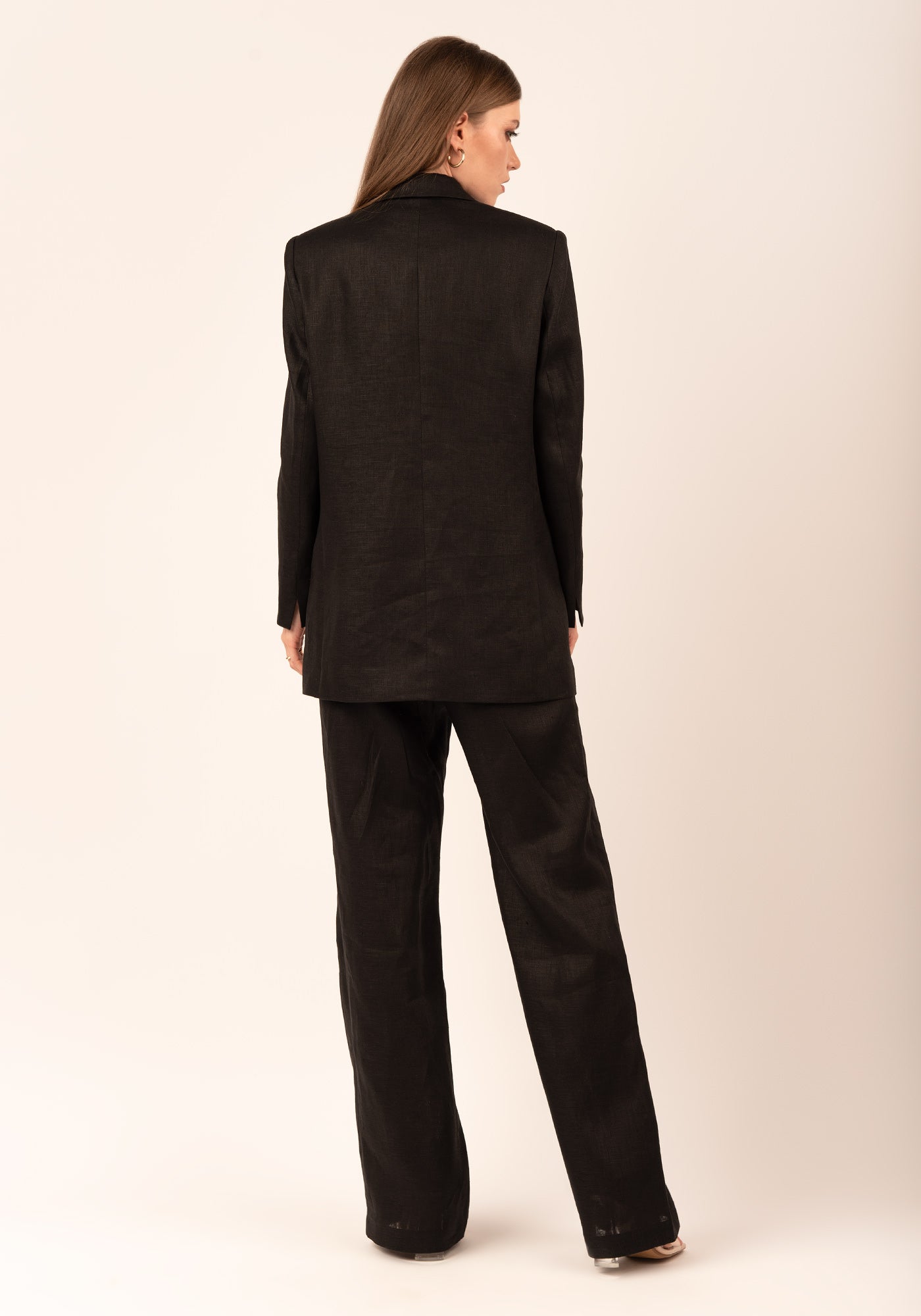 High waisted Straight Leg Women's Linen Pant in Black