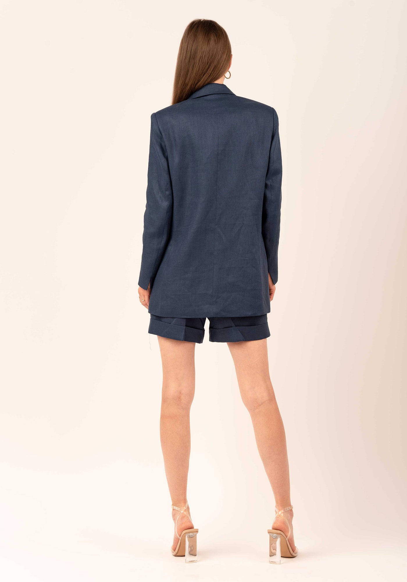 Oversized Women's Double breasted Linen Blazer in Navy
