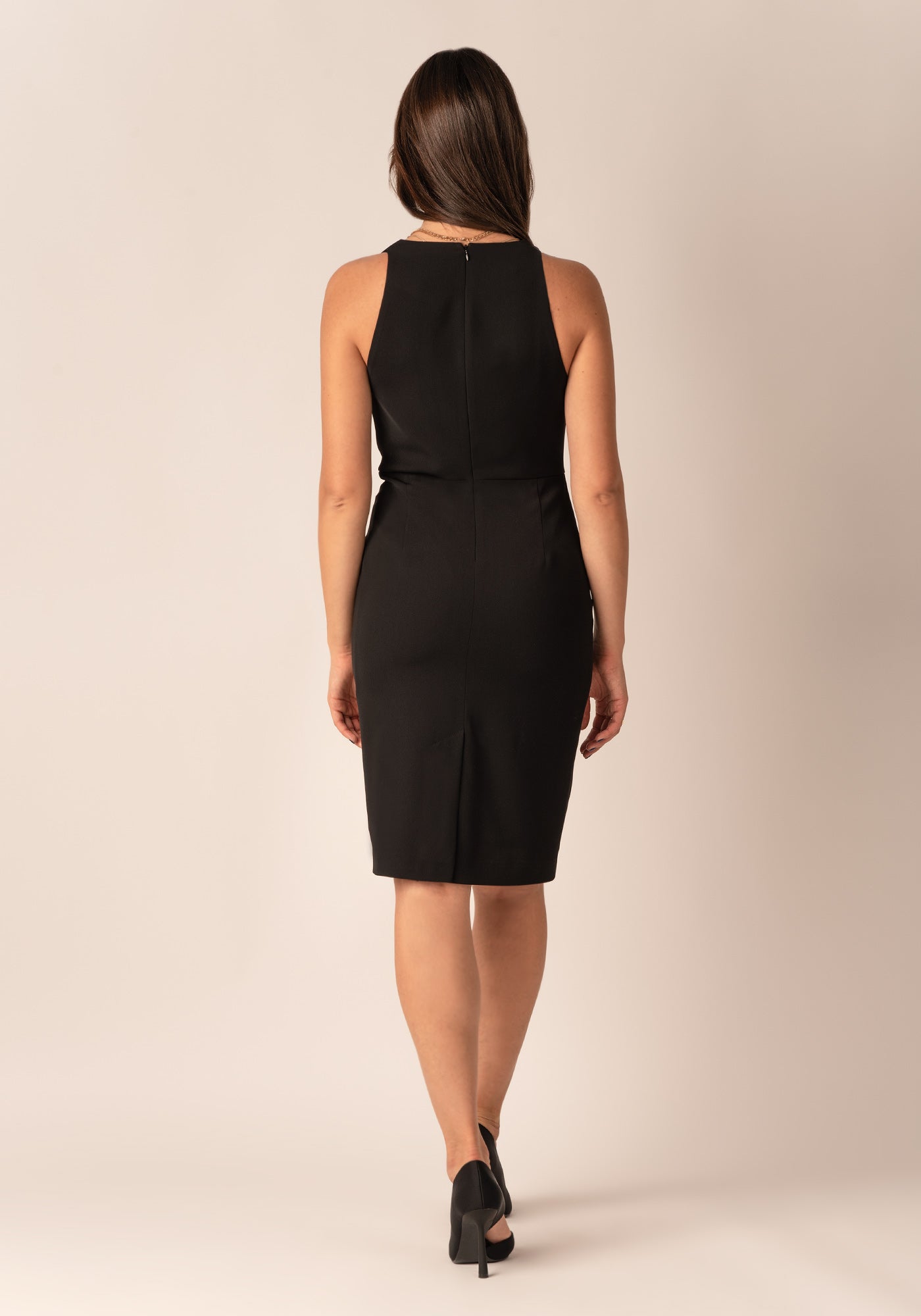 Women's Tailored Cowl Neck Midi Sheath Dress in Black
