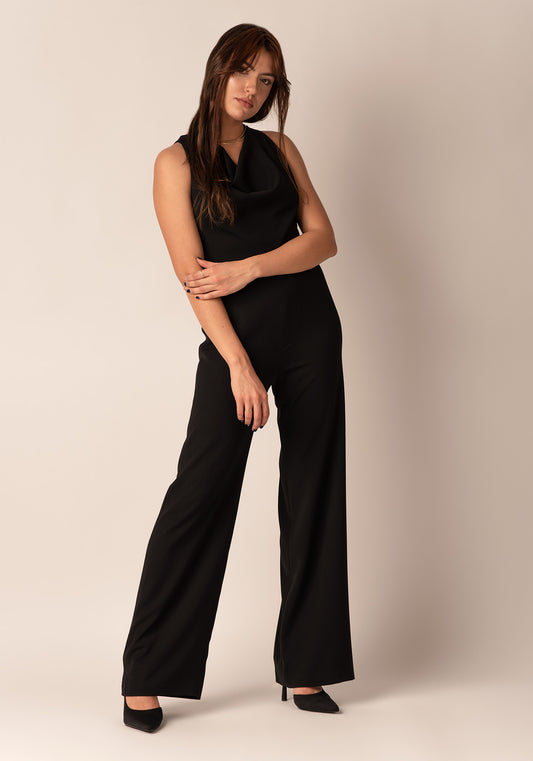 Women's Cowl neck Wide leg Jumpsuit in Black