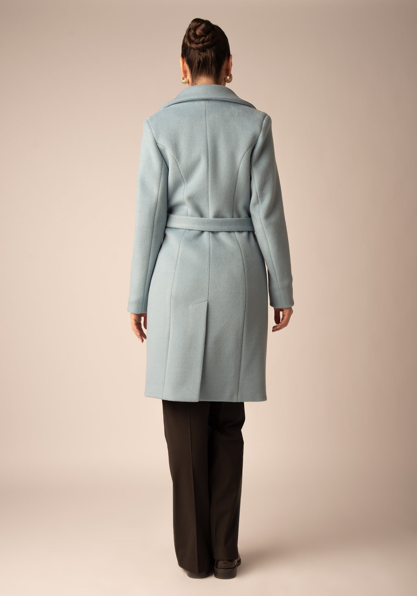 Вталено Дамско Палто от Вълнен микс в Светлосиньо