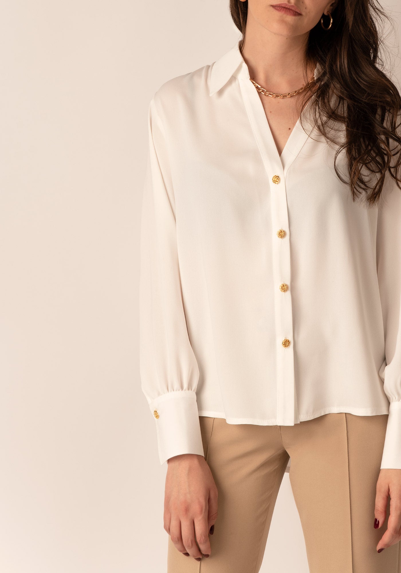 Women's Relaxed Shirt with Gold buttons in Ecru