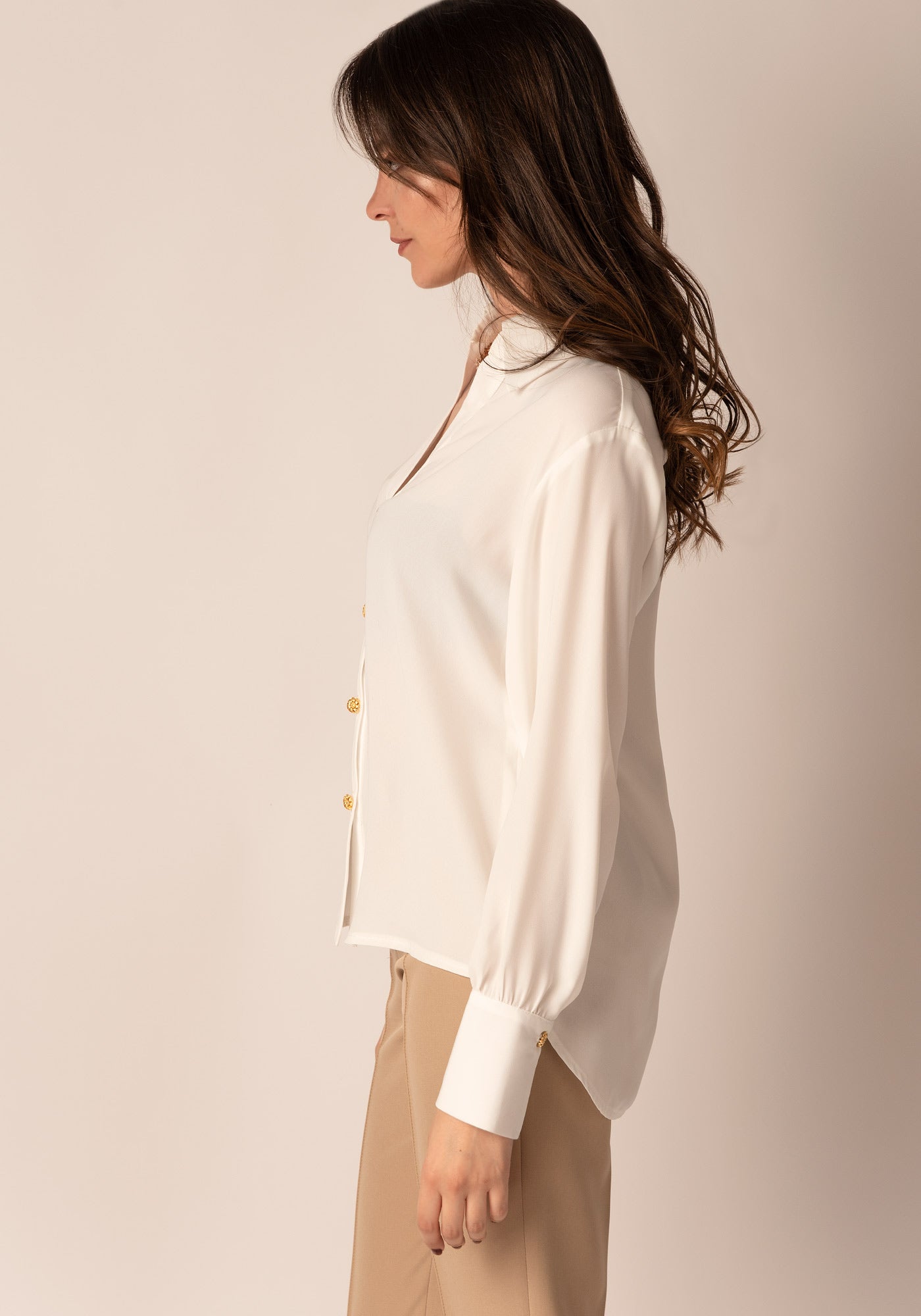 Women's Relaxed Shirt with Gold buttons in Ecru